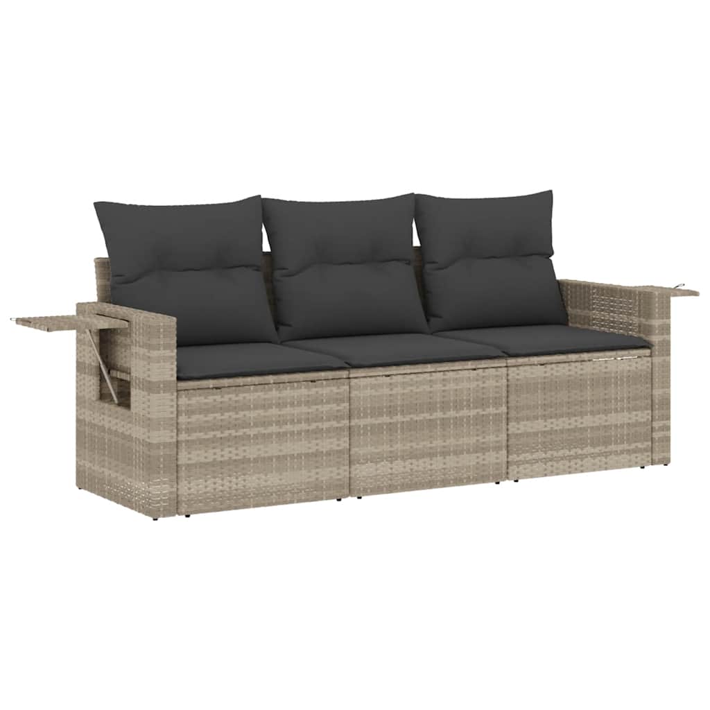 Set Divano da Giardino 3pz con Cuscini Grigio Chiaro Polyrattan | homemem39