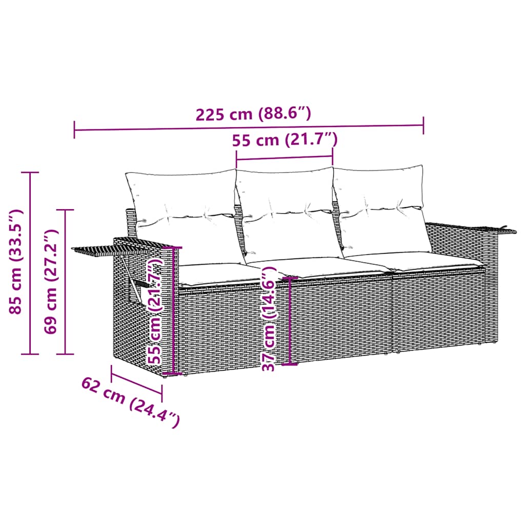 Set Divano da Giardino 3pz con Cuscini Grigio Chiaro Polyrattan | homemem39