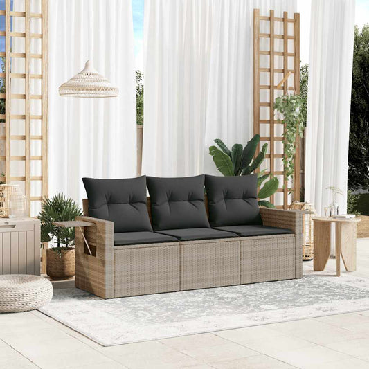 Set Divano da Giardino 3pz con Cuscini Grigio Chiaro Polyrattan - homemem39
