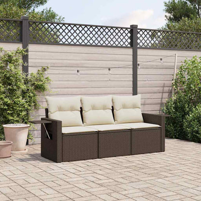 Set Divano da Giardino 3 pz con Cuscini Marrone in Polyrattan | homemem39