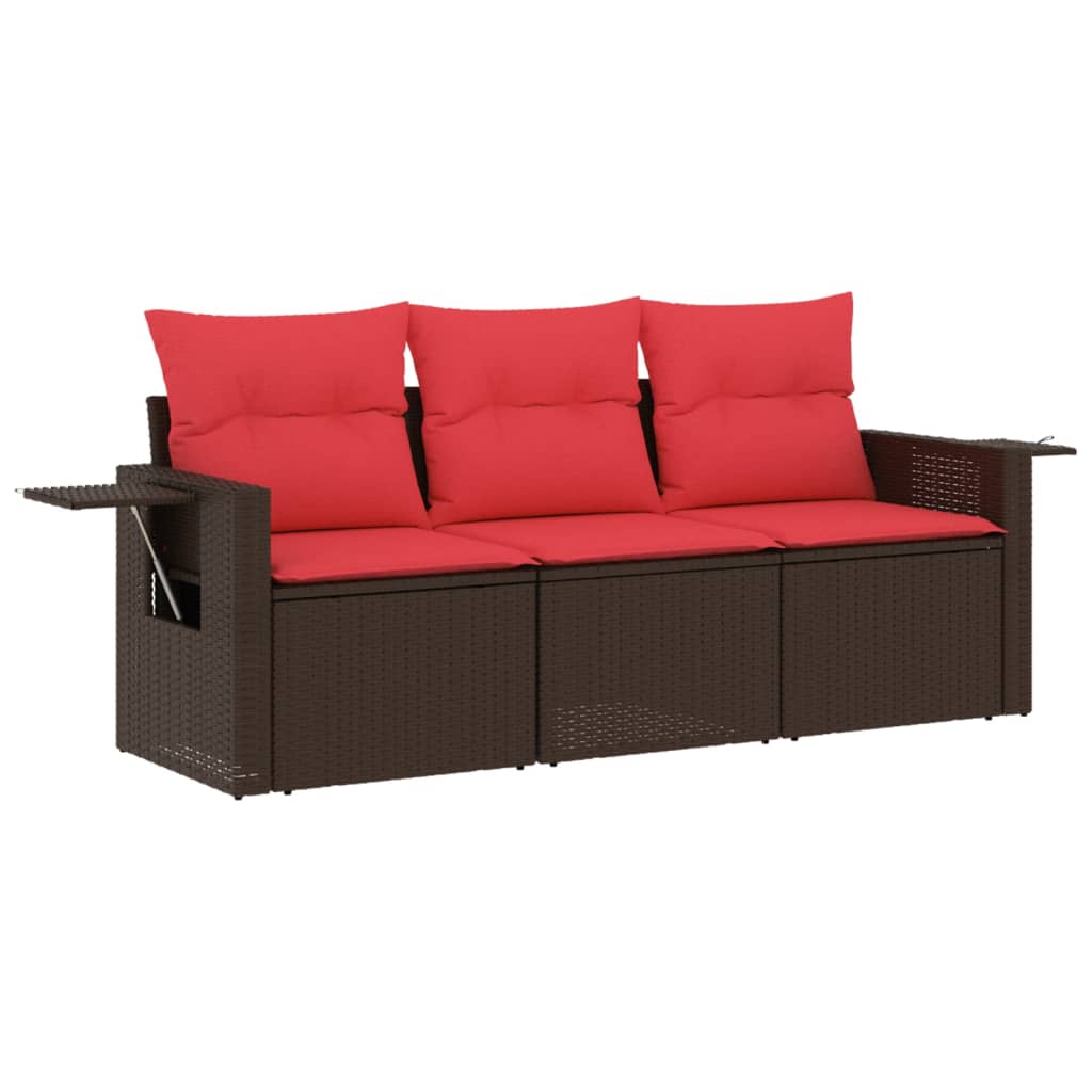 Set Divani da Giardino 3 pz con Cuscini Marrone in Polyrattan | homemem39