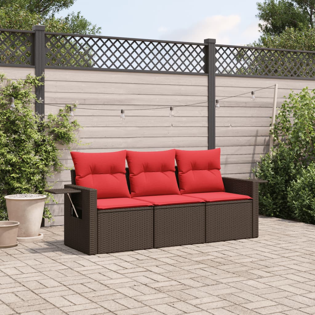 Set Divani da Giardino 3 pz con Cuscini Marrone in Polyrattan | homemem39