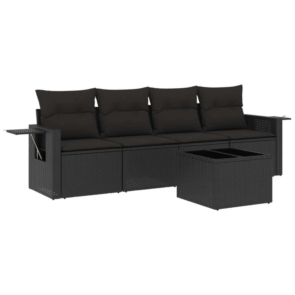 Set Divani da Giardino 5 pz con Cuscini in Polyrattan Nero - homemem39