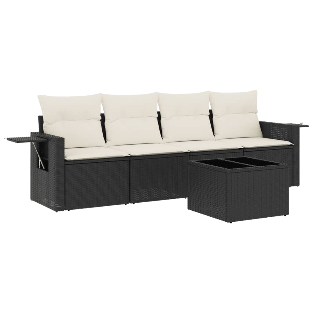 Set Divani da Giardino 5 pz con Cuscini in Polyrattan Nero | homemem39