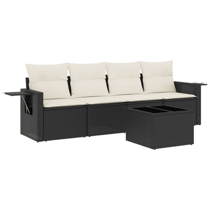 Set Divani da Giardino 5 pz con Cuscini in Polyrattan Nero | homemem39