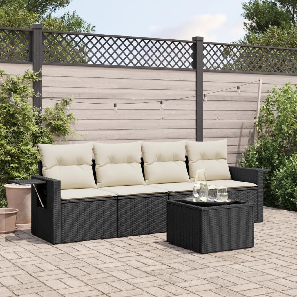 Set Divani da Giardino 5 pz con Cuscini in Polyrattan Nero | homemem39