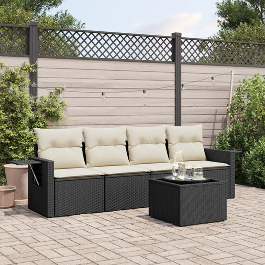 Set Divani da Giardino 5 pz con Cuscini in Polyrattan Nero - homemem39