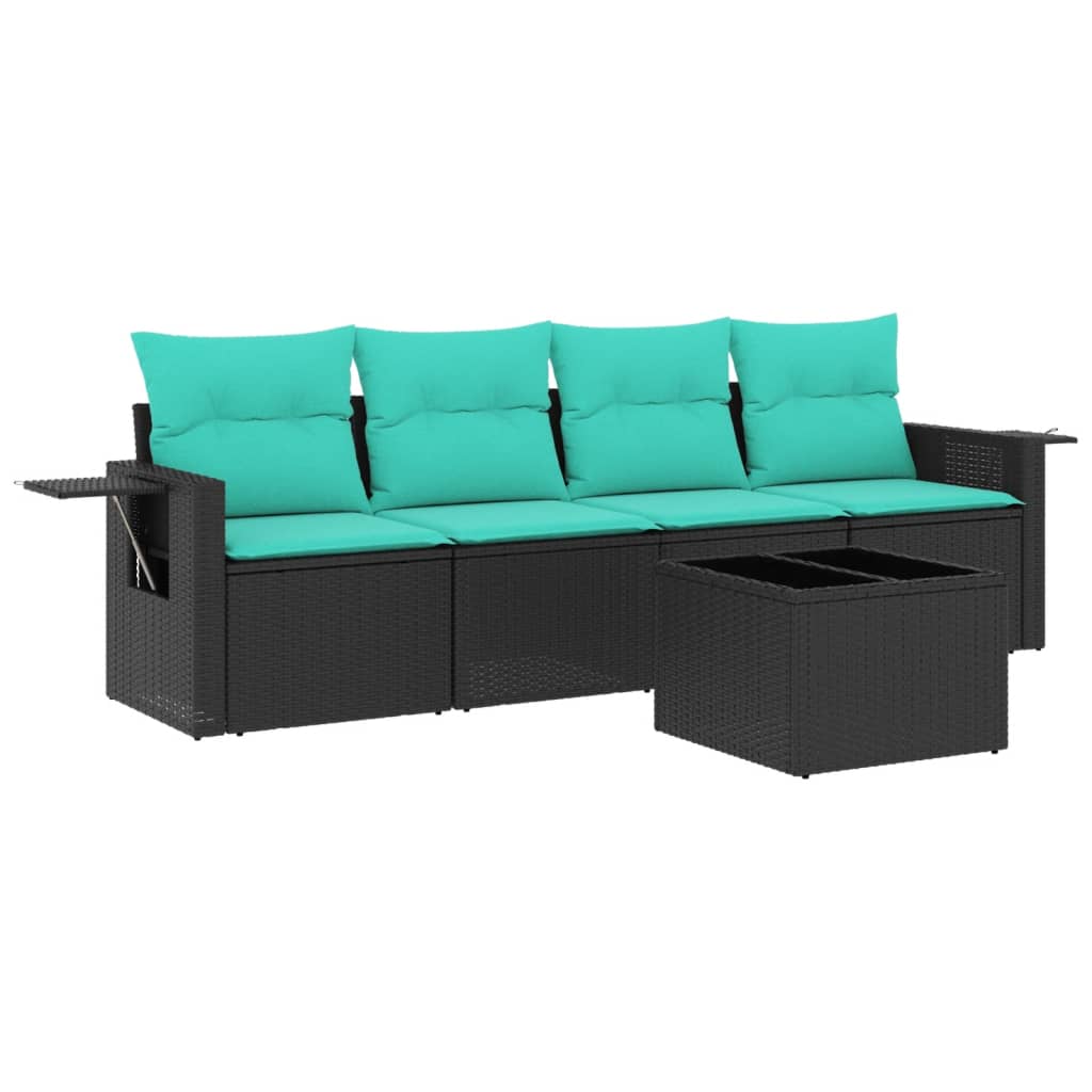 Set Divani da Giardino 5 pz con Cuscini Nero in Polyrattan | homemem39