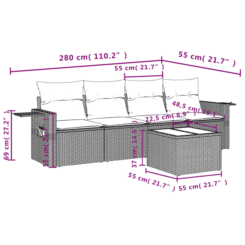 Set Divani da Giardino 5 pz con Cuscini Nero in Polyrattan | homemem39