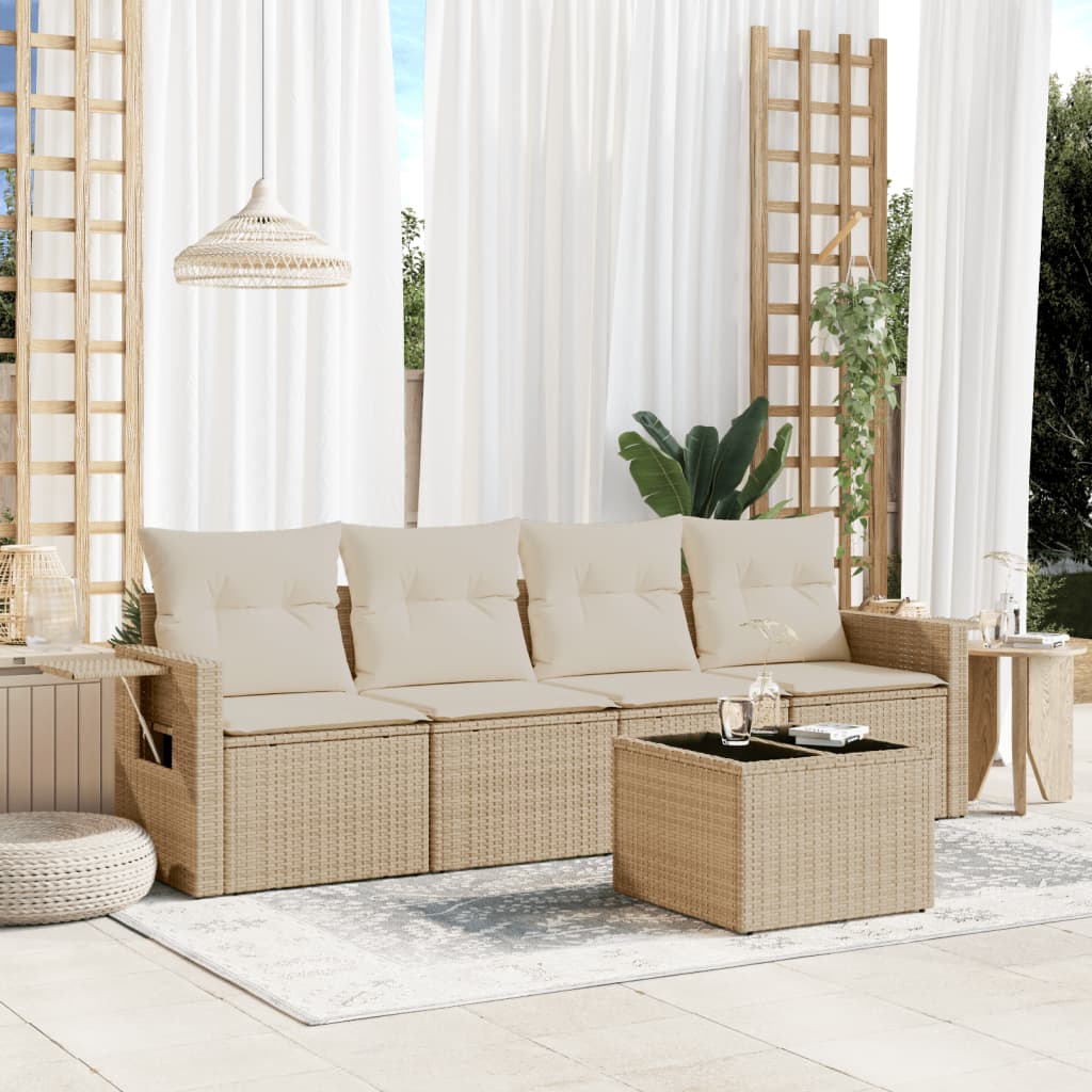 Set Divano da Giardino 5 pz con Cuscini Beige in Polyrattan - homemem39