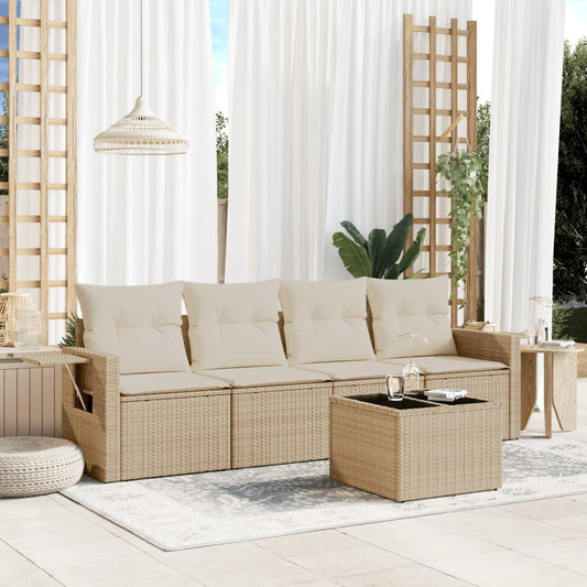 Set Divano da Giardino 5 pz con Cuscini Beige in Polyrattan - homemem39