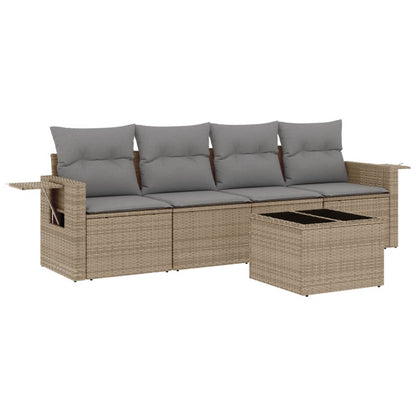 Set Divano da Giardino 5 pz con Cuscini Beige in Polyrattan | homemem39