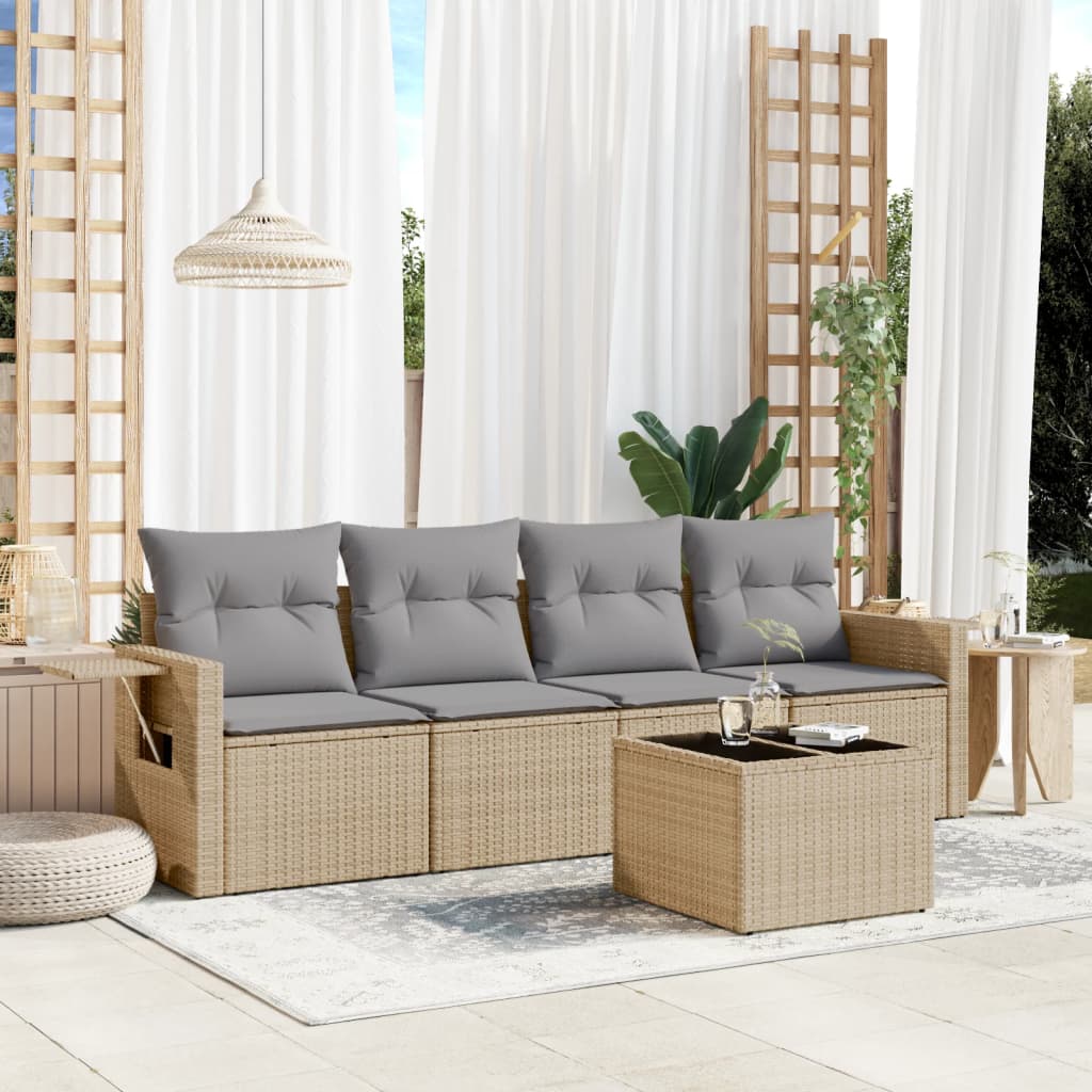 Set Divano da Giardino 5 pz con Cuscini Beige in Polyrattan | homemem39