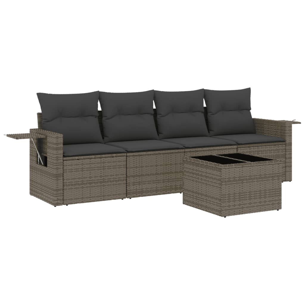 Set Divano da Giardino 5 pz con Cuscini Grigio in Polyrattan | homemem39
