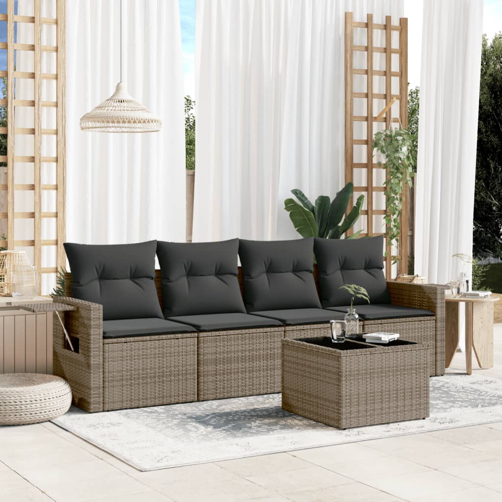 Set Divano da Giardino 5 pz con Cuscini Grigio in Polyrattan - homemem39