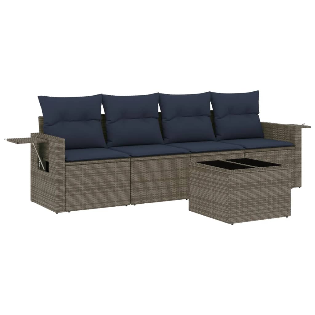 Set Divani da Giardino 5 pz con Cuscini Grigio in Polyrattan | homemem39