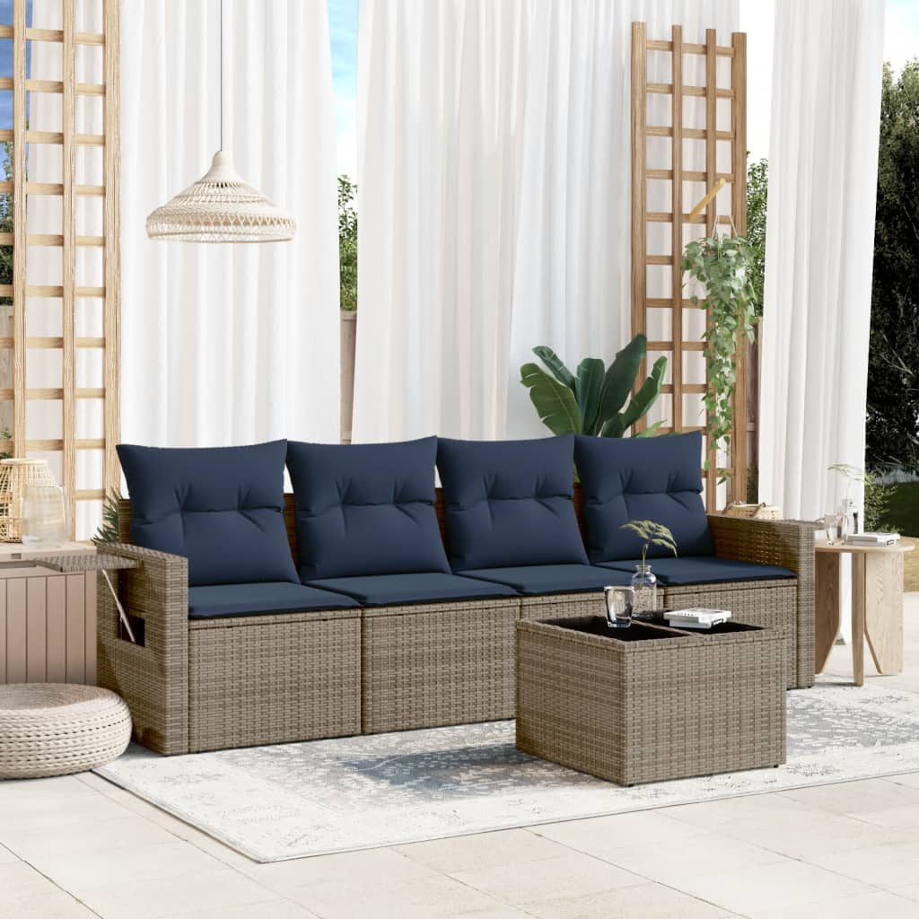 Set Divani da Giardino 5 pz con Cuscini Grigio in Polyrattan | homemem39