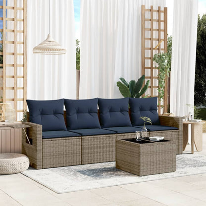 Set Divani da Giardino 5 pz con Cuscini Grigio in Polyrattan | homemem39