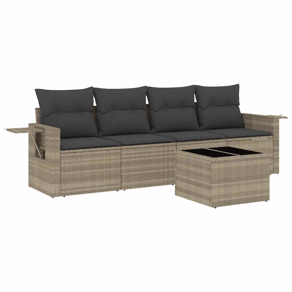 Set Divano da Giardino 5pz con Cuscini Grigio Chiaro Polyrattan | homemem39