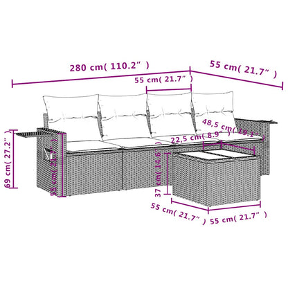 Set Divano da Giardino 5pz con Cuscini Grigio Chiaro Polyrattan | homemem39
