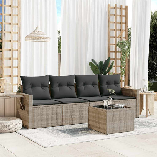 Set Divano da Giardino 5pz con Cuscini Grigio Chiaro Polyrattan - homemem39