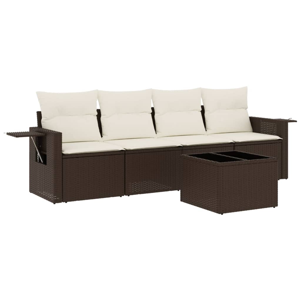 Set Divano da Giardino 5 pz con Cuscini Marrone in Polyrattan | homemem39
