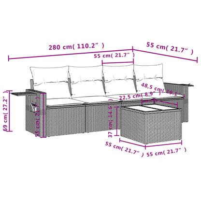Set Divano da Giardino 5 pz con Cuscini Marrone in Polyrattan | homemem39