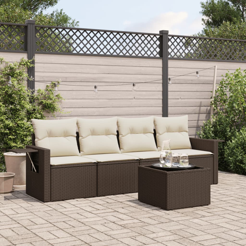 Set Divano da Giardino 5 pz con Cuscini Marrone in Polyrattan - homemem39