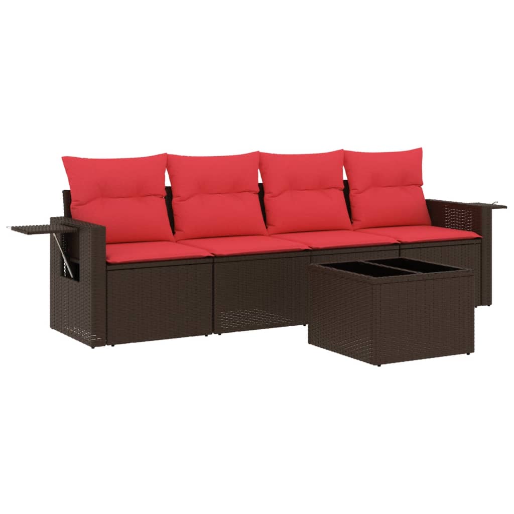 Set Divani da Giardino 5 pz con Cuscini Marrone in Polyrattan | homemem39