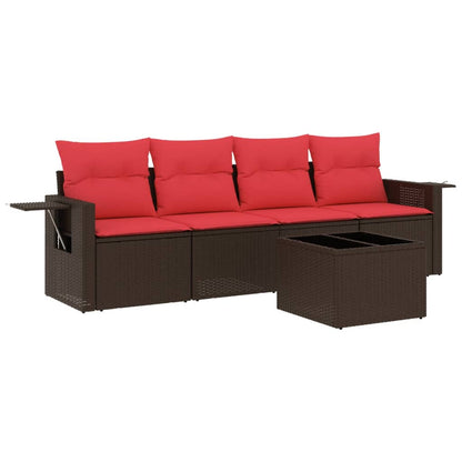 Set Divani da Giardino 5 pz con Cuscini Marrone in Polyrattan | homemem39