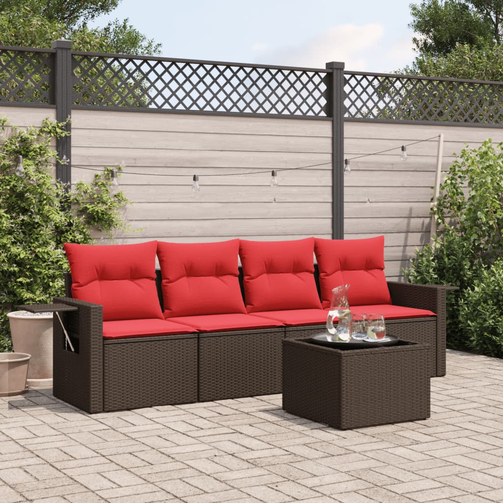 Set Divani da Giardino 5 pz con Cuscini Marrone in Polyrattan | homemem39