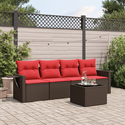 Set Divani da Giardino 5 pz con Cuscini Marrone in Polyrattan | homemem39