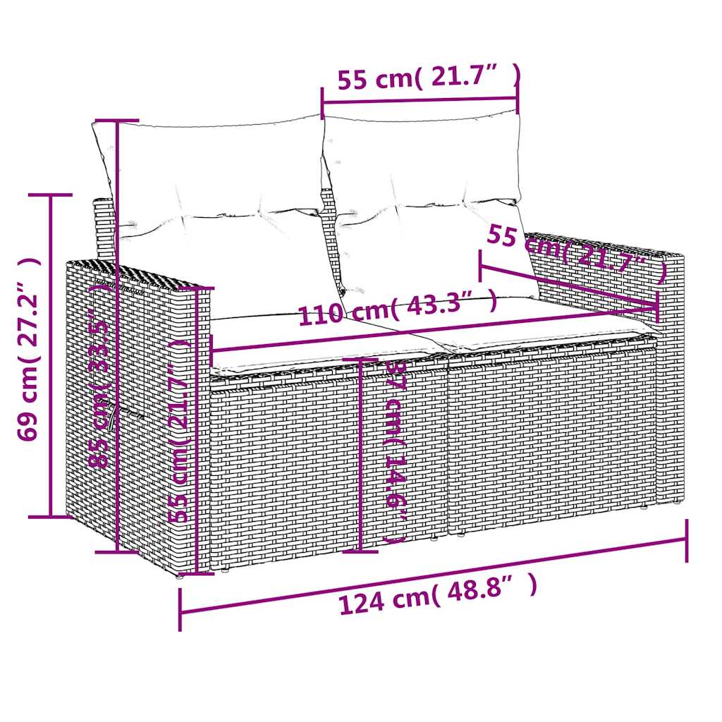 Set Divano da Giardino 6 pz con Cuscini Nero in Polyrattan | homemem39
