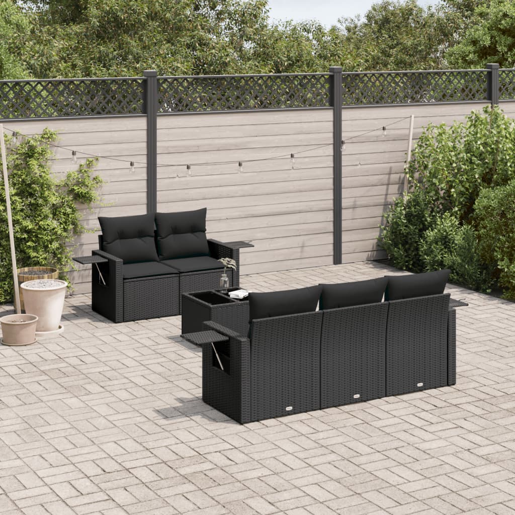 Set Divano da Giardino 6 pz con Cuscini Nero in Polyrattan - homemem39