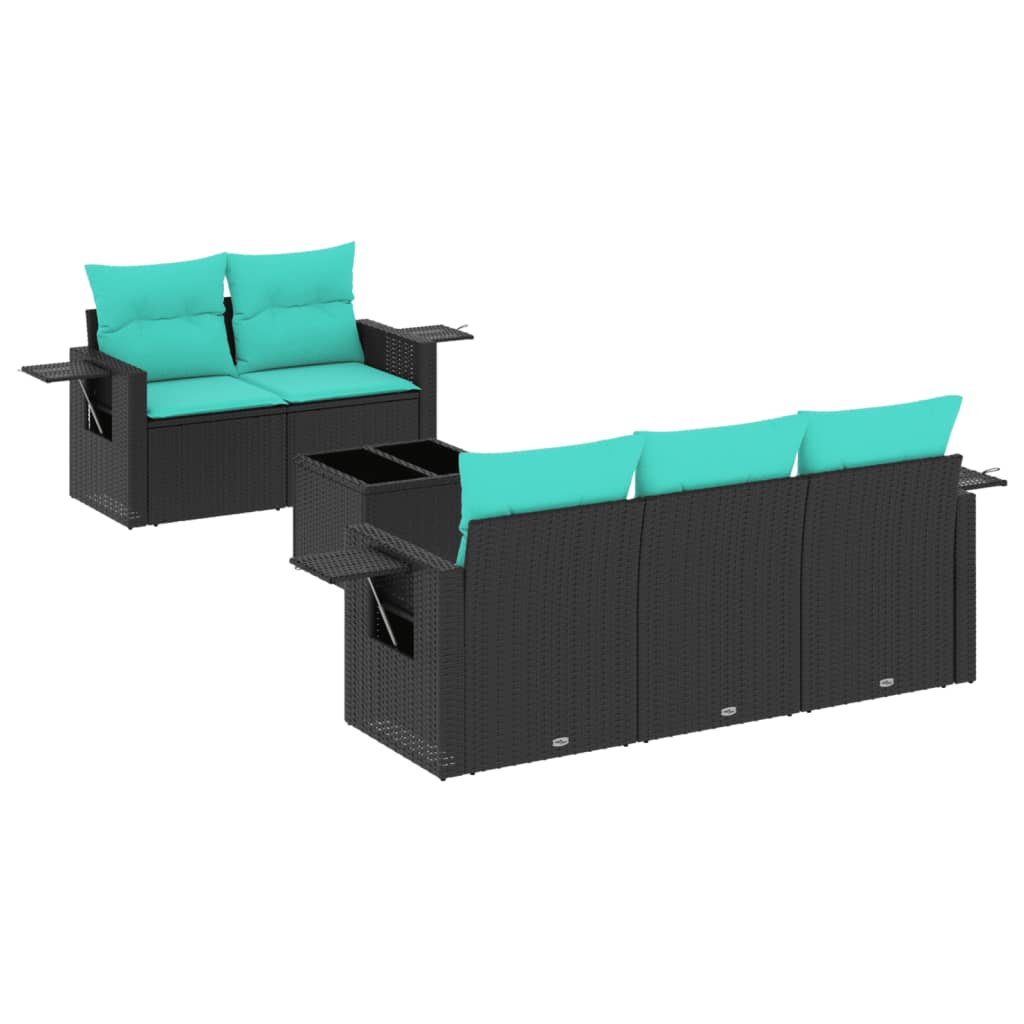 Set Divani da Giardino 6 pz con Cuscini Nero in Polyrattan | homemem39