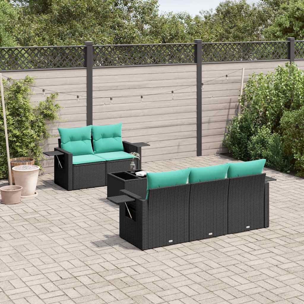 Set Divani da Giardino 6 pz con Cuscini Nero in Polyrattan | homemem39