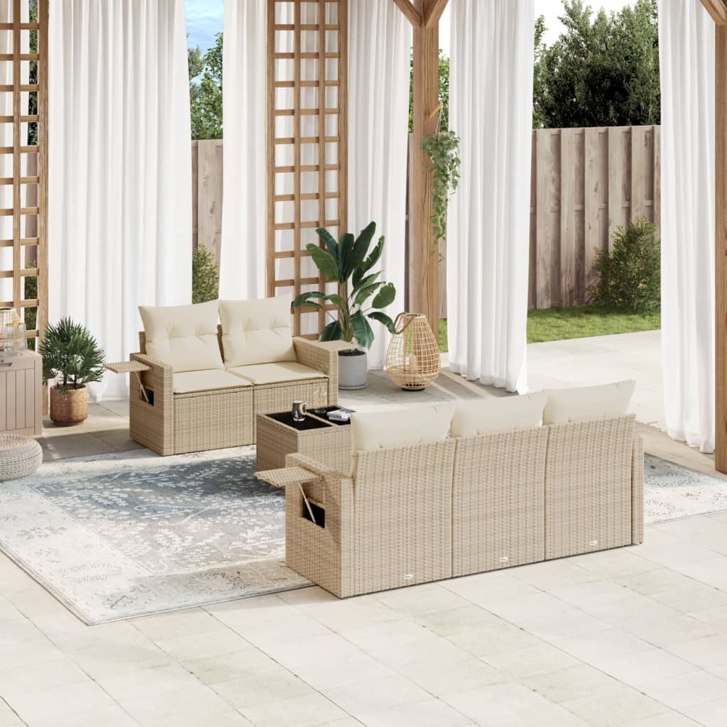 Set Divano da Giardino 6 pz con Cuscini Beige in Polyrattan - homemem39
