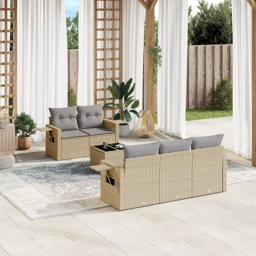 Set Divano da Giardino 6 pz con Cuscini Beige in Polyrattan | homemem39