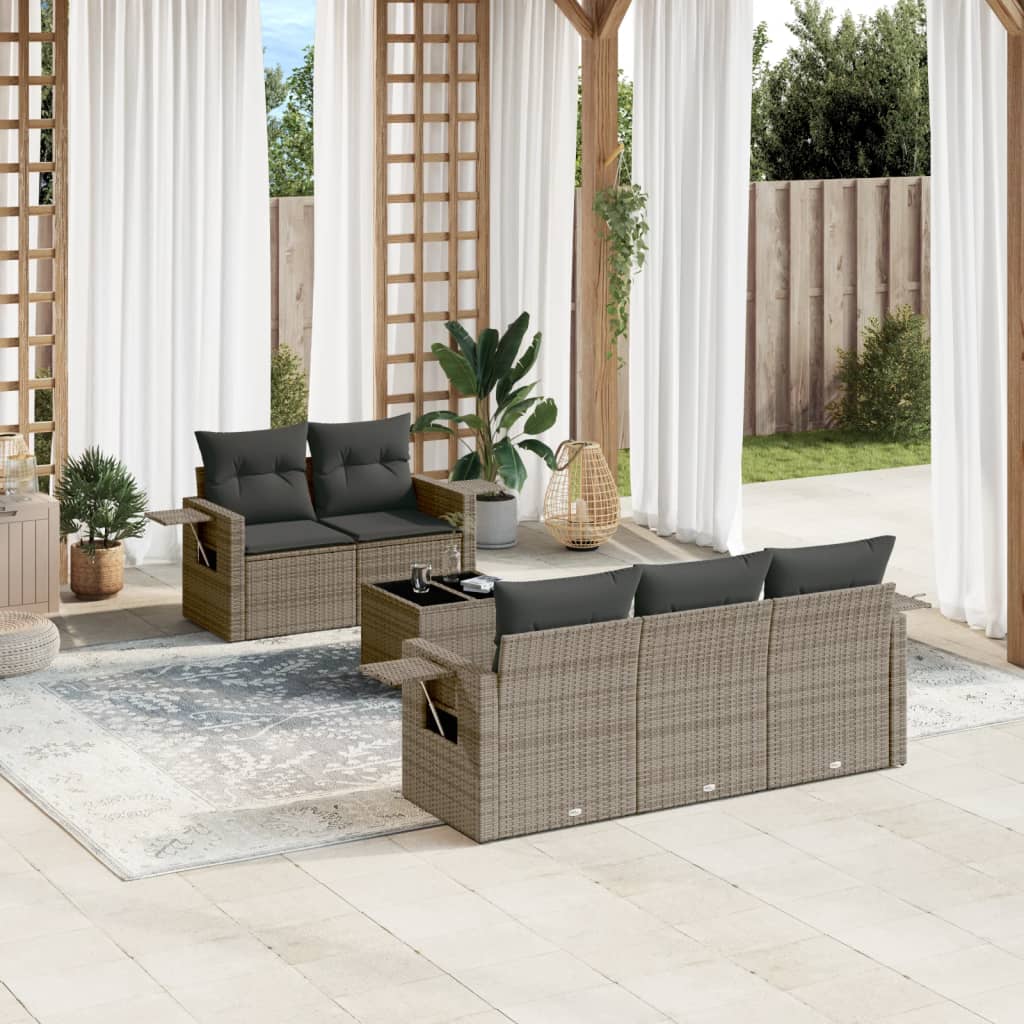 Set Divano da Giardino 6 pz con Cuscini Grigio in Polyrattan | homemem39