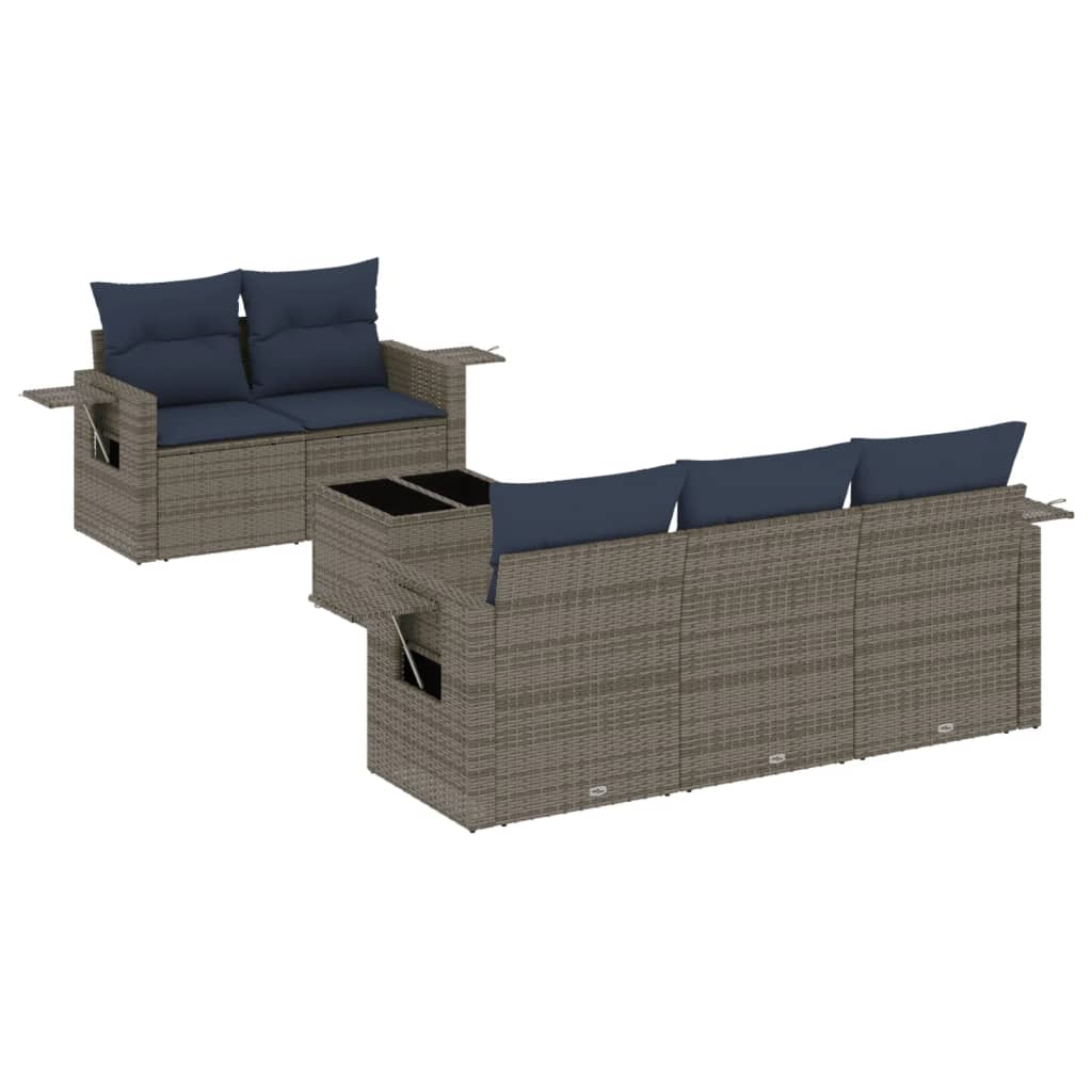 Set Divani da Giardino 6 pz con Cuscini Grigio in Polyrattan | homemem39