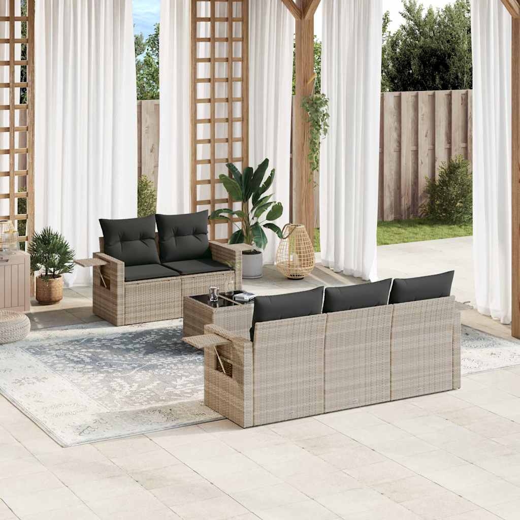 Set Divano da Giardino 6pz con Cuscini Grigio Chiaro Polyrattan | homemem39