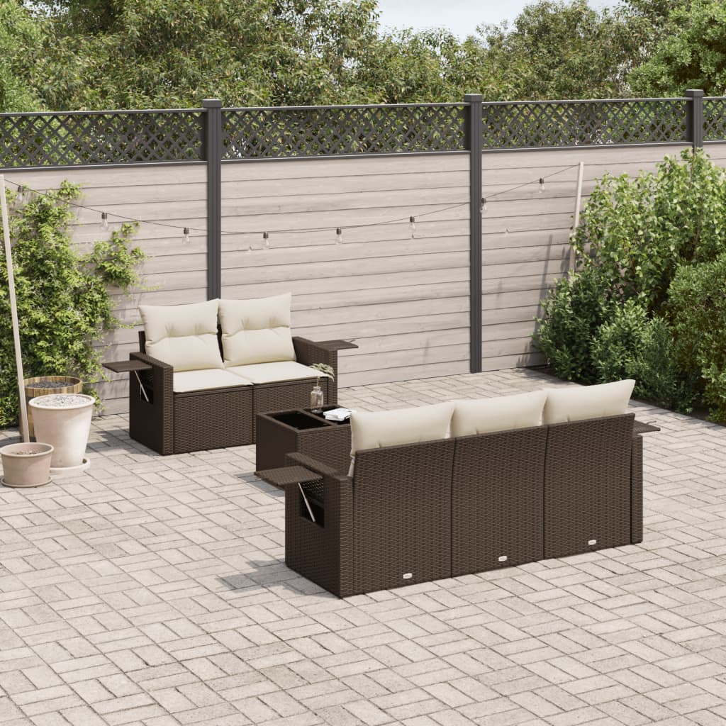 Set Divano da Giardino 6 pz con Cuscini Marrone in Polyrattan | homemem39