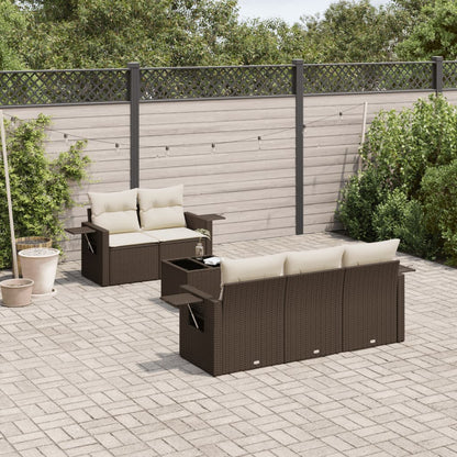Set Divano da Giardino 6 pz con Cuscini Marrone in Polyrattan | homemem39