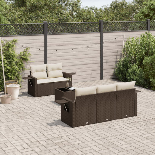 Set Divano da Giardino 6 pz con Cuscini Marrone in Polyrattan - homemem39