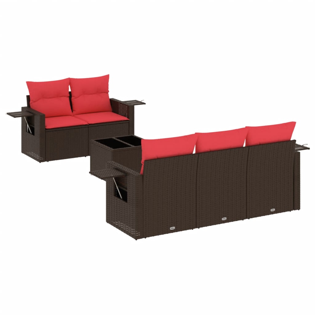 Set Divani da Giardino 6 pz con Cuscini Marrone in Polyrattan | homemem39
