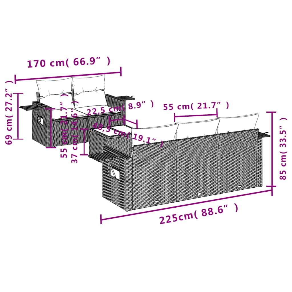 Set Divani da Giardino 6 pz con Cuscini Marrone in Polyrattan | homemem39
