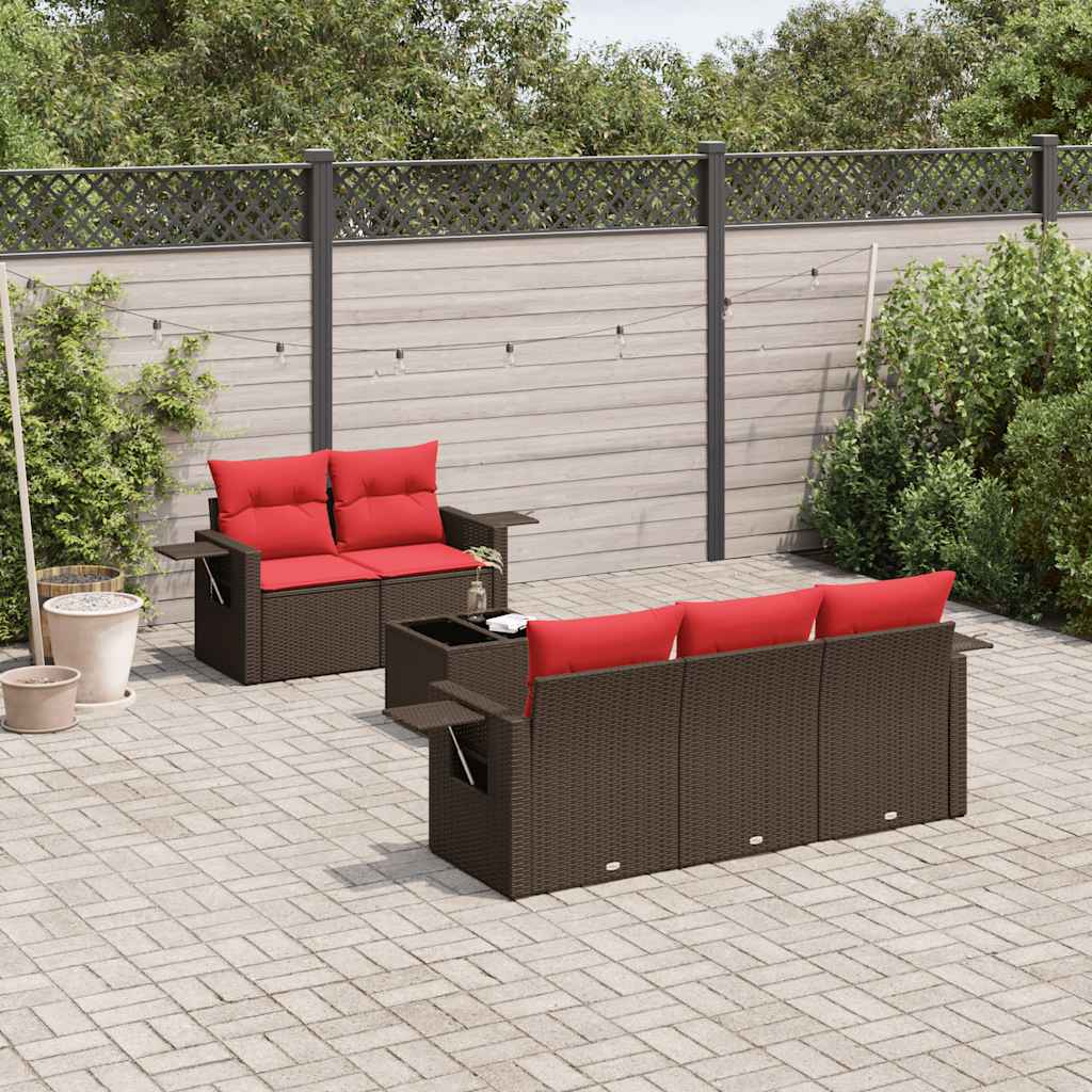 Set Divani da Giardino 6 pz con Cuscini Marrone in Polyrattan | homemem39