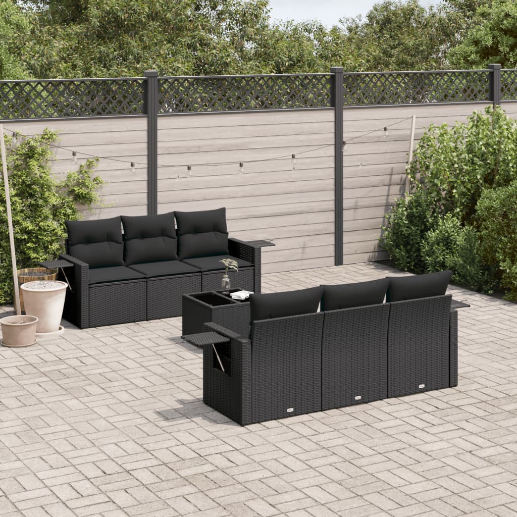 Set Divani da Giardino con Cuscini 7pz Nero Polyrattan - homemem39