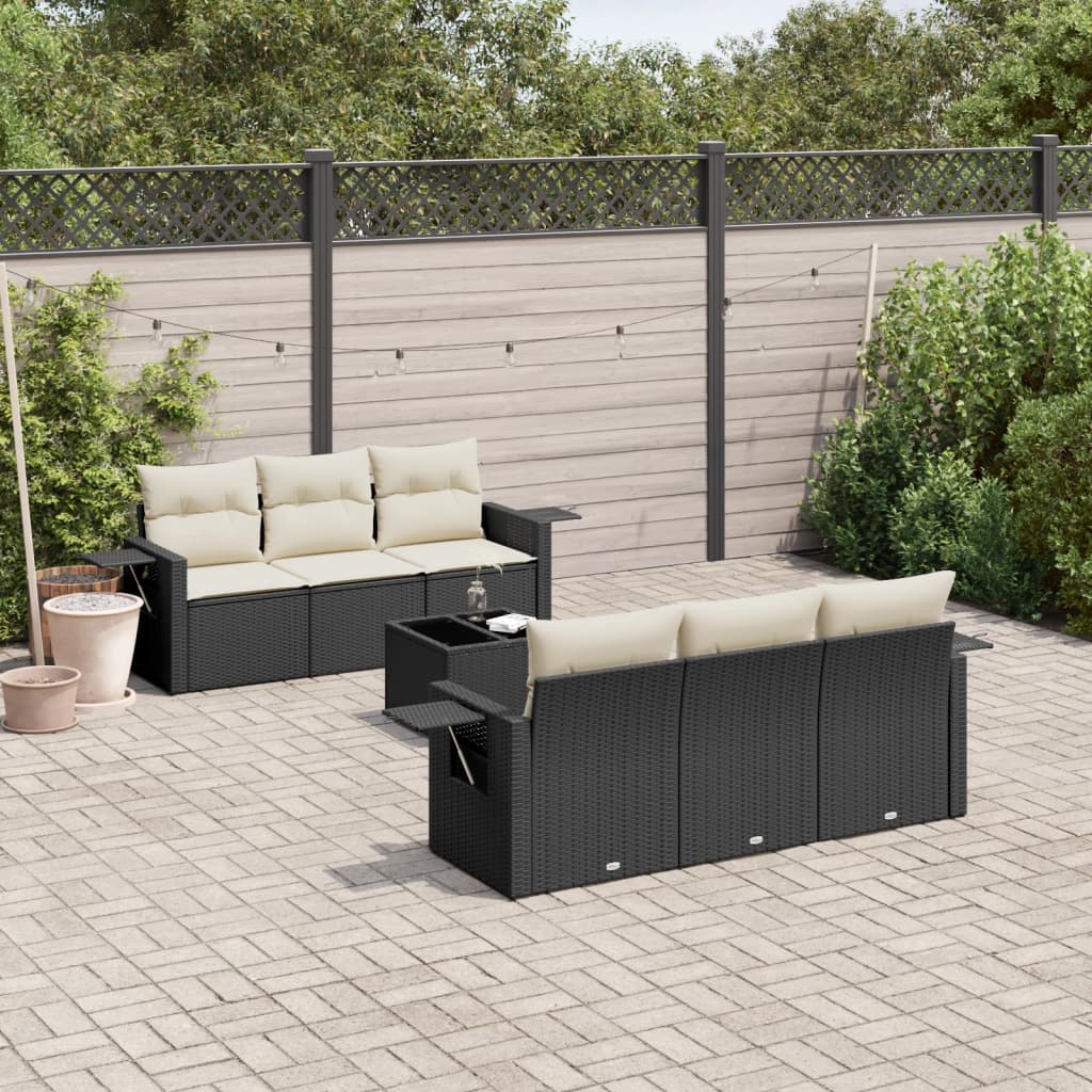 Set Divani da Giardino con Cuscini 7pz Nero Polyrattan | homemem39