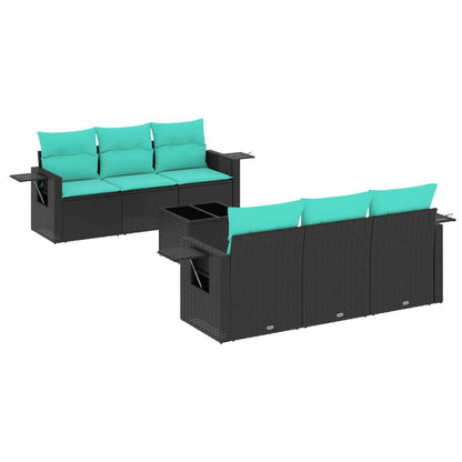 Set Divani da Giardino 7 pz con Cuscini Nero in Polyrattan | homemem39